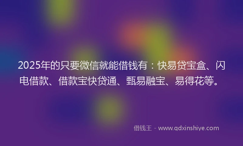 2025年的只要微信就能借钱有：快易贷宝盒、闪电借款、借款宝快贷通、甄易融宝、易得花等。