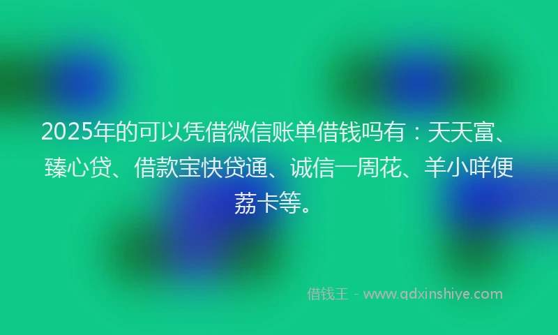 2025年的可以凭借微信账单借钱吗有：天天富、臻心贷、借款宝快贷通、诚信一周花、羊小咩便荔卡等。
