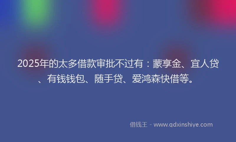 2025年的太多借款审批不过有：蒙享金、宜人贷、有钱钱包、随手贷、爱鸿森快借等。