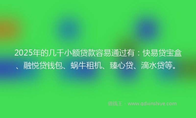 2025年的几千小额贷款容易通过有：快易贷宝盒、融悦贷钱包、蜗牛租机、臻心贷、滴水贷等。