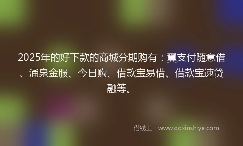 2025年的好下款的商城分期购有：翼支付随意借、涌泉金服、今日购、借款宝易借、借款宝速贷融等。