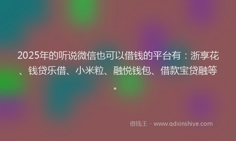 2025年的听说微信也可以借钱的平台有：浙享花、钱贷乐借、小米粒、融悦钱包、借款宝贷融等。