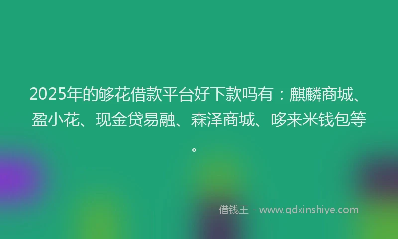 2025年的够花借款平台好下款吗有：麒麟商城、盈小花、现金贷易融、森泽商城、哆来米钱包等。