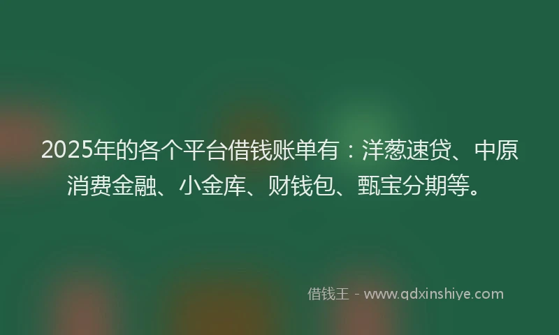 2025年的各个平台借钱账单有：洋葱速贷、中原消费金融、小金库、财钱包、甄宝分期等。