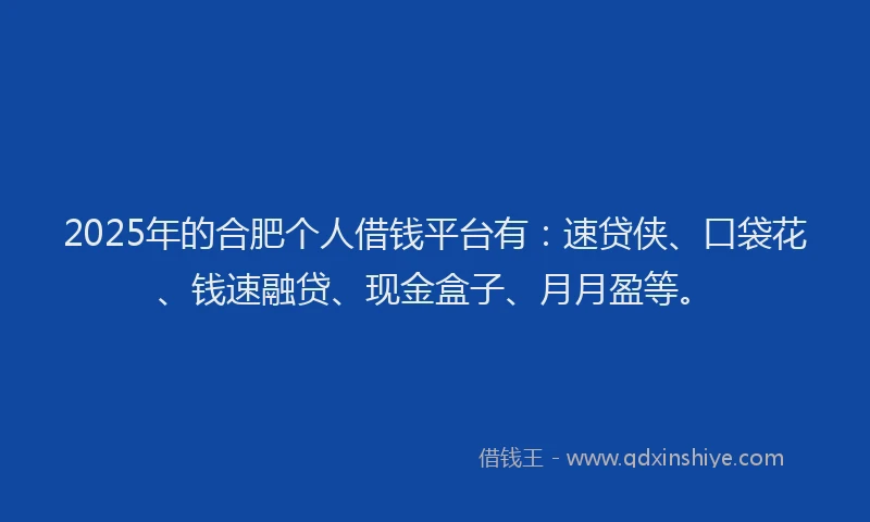 2025年的合肥个人借钱平台有：速贷侠、口袋花、钱速融贷、现金盒子、月月盈等。