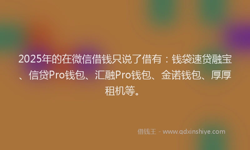 2025年的在微信借钱只说了借有:钱袋速贷融宝、信贷Pro钱包、汇融Pro钱包、金诺钱包、厚厚租机等。