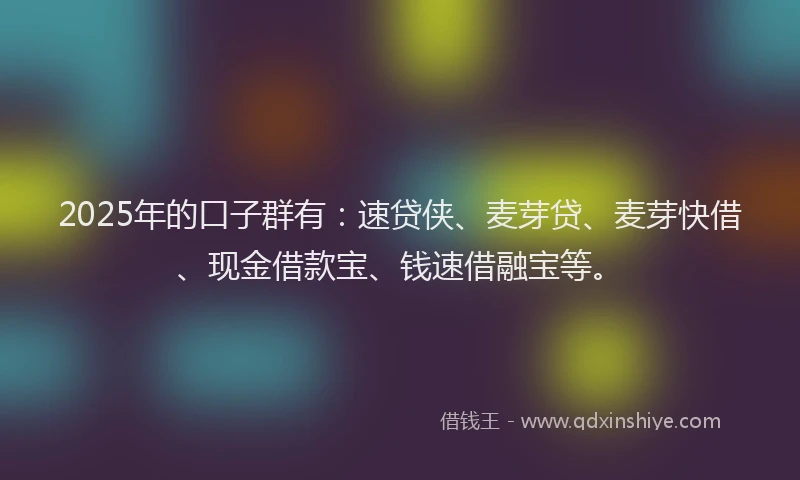 2025年的口子群有：速贷侠、麦芽贷、麦芽快借、现金借款宝、钱速借融宝等。