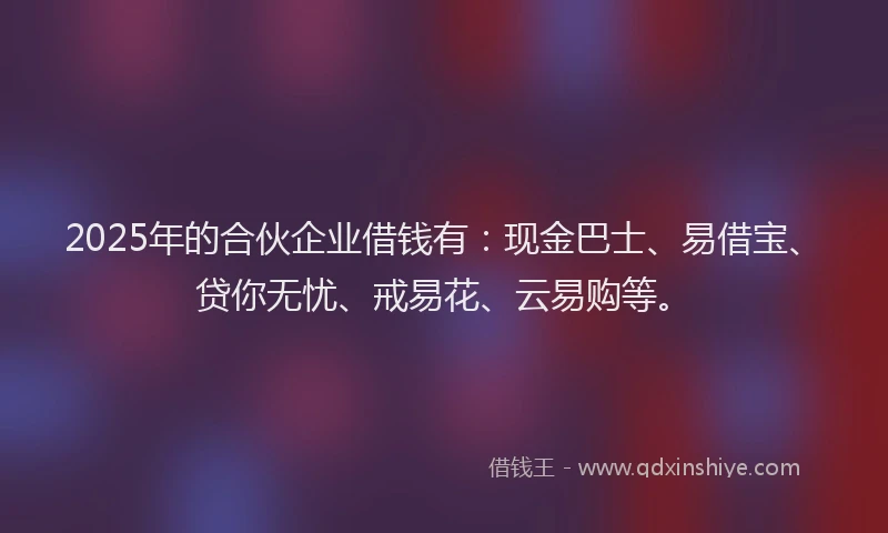 2025年的合伙企业借钱有：现金巴士、易借宝、贷你无忧、戒易花、云易购等。