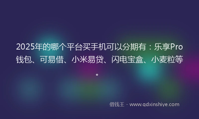 2025年的哪个平台买手机可以分期有：乐享Pro钱包、可易借、小米易贷、闪电宝盒、小麦粒等。