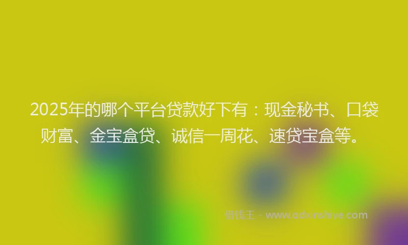 2025年的哪个平台贷款好下有：现金秘书、口袋财富、金宝盒贷、诚信一周花、速贷宝盒等。
