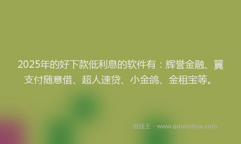 2025年的好下款低利息的软件有：辉誉金融、翼支付随意借、超人速贷、小金鸽、金租宝等。