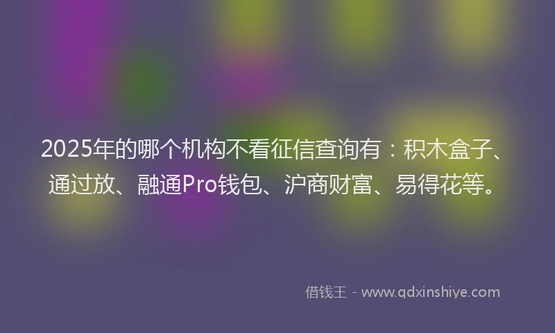 2025年的哪个机构不看征信查询有：积木盒子、通过放、融通Pro钱包、沪商财富、易得花等。