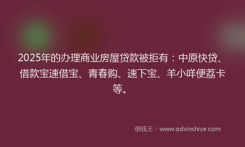 2025年的办理商业房屋贷款被拒有：中原快贷、借款宝速借宝、青春购、速下宝、羊小咩便荔卡等。