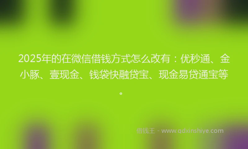 2025年的在微信借钱方式怎么改有：优秒通、金小豚、壹现金、钱袋快融贷宝、现金易贷通宝等。
