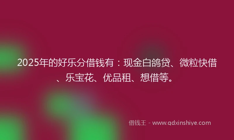 2025年的好乐分借钱有：现金白鸽贷、微粒快借、乐宝花、优品租、想借等。