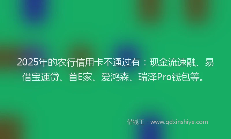 2025年的农行信用卡不通过有：现金流速融、易借宝速贷、首E家、爱鸿森、瑞泽Pro钱包等。