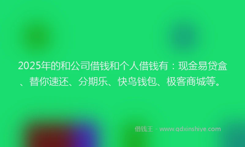 2025年的和公司借钱和个人借钱有：现金易贷盒、替你速还、分期乐、快鸟钱包、极客商城等。