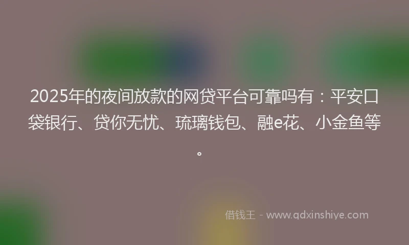 2025年的夜间放款的网贷平台可靠吗有：平安口袋银行、贷你无忧、琉璃钱包、融e花、小金鱼等。