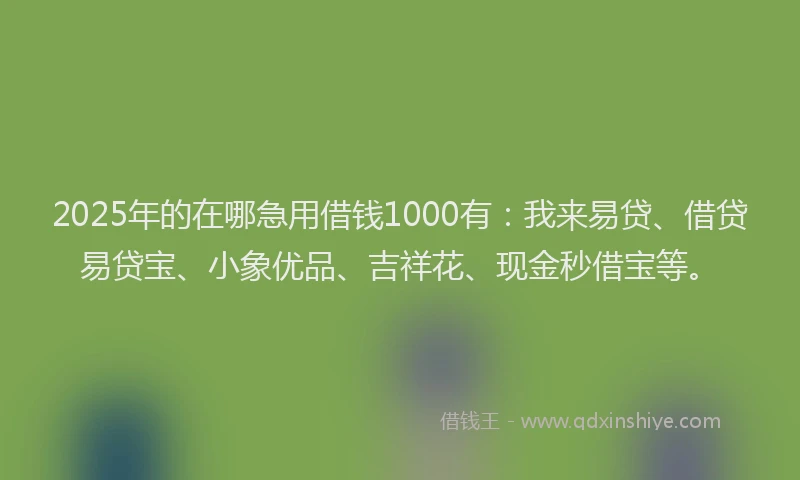 2025年的在哪急用借钱1000有：我来易贷、借贷易贷宝、小象优品、吉祥花、现金秒借宝等。