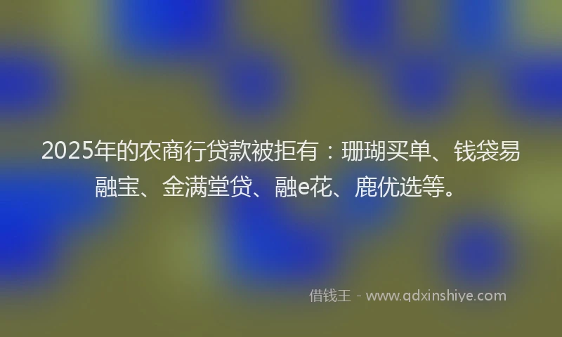 2025年的农商行贷款被拒有：珊瑚买单、钱袋易融宝、金满堂贷、融e花、鹿优选等。