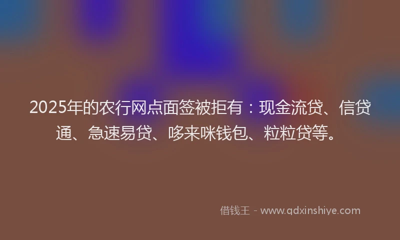 2025年的农行网点面签被拒有：现金流贷、信贷通、急速易贷、哆来咪钱包、粒粒贷等。