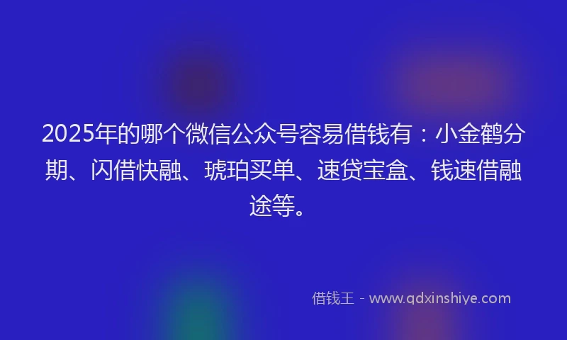 2025年的哪个微信公众号容易借钱有：小金鹤分期、闪借快融、琥珀买单、速贷宝盒、钱速借融途等。