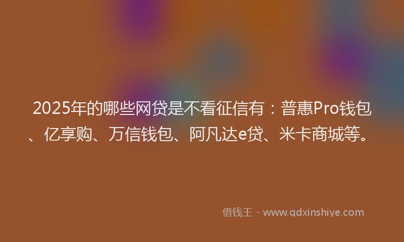 2025年的哪些网贷是不看征信有：普惠Pro钱包、亿享购、万信钱包、阿凡达e贷、米卡商城等。