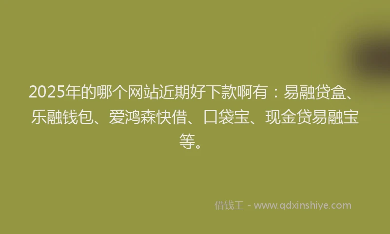 2025年的哪个网站近期好下款啊有：易融贷盒、乐融钱包、爱鸿森快借、口袋宝、现金贷易融宝等。
