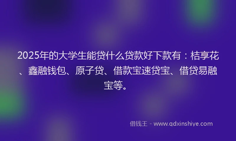 2025年的大学生能贷什么贷款好下款有：桔享花、鑫融钱包、原子贷、借款宝速贷宝、借贷易融宝等。