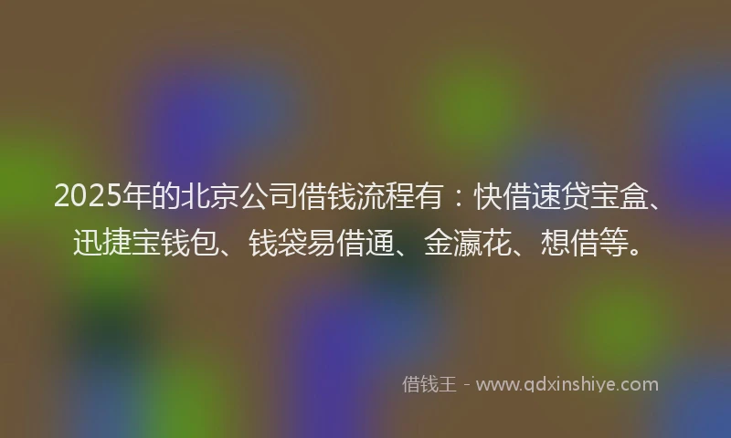 2025年的北京公司借钱流程有：快借速贷宝盒、迅捷宝钱包、钱袋易借通、金瀛花、想借等。