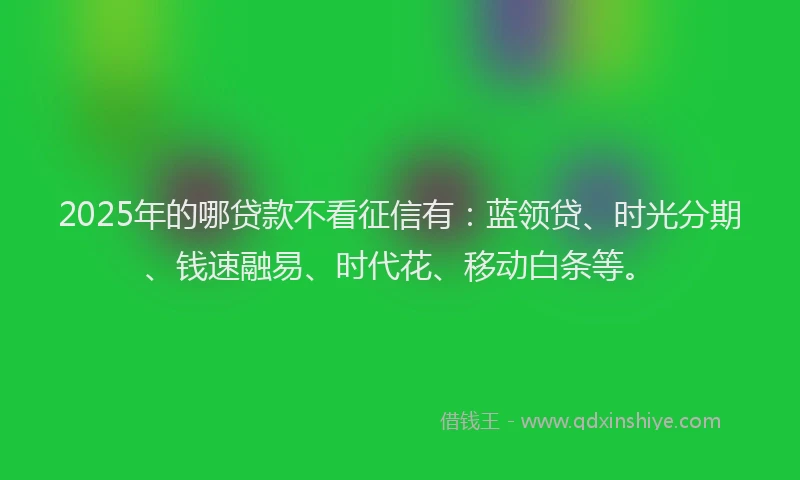 2025年的哪贷款不看征信有：蓝领贷、时光分期、钱速融易、时代花、移动白条等。