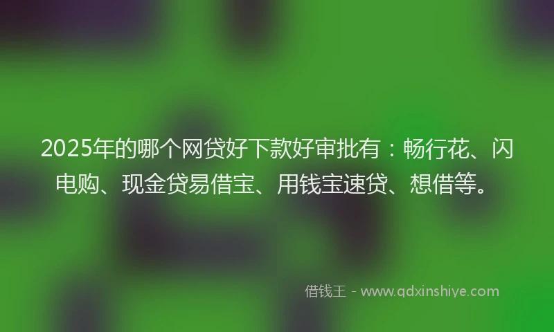 2025年的哪个网贷好下款好审批有：畅行花、闪电购、现金贷易借宝、用钱宝速贷、想借等。