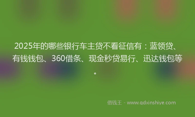 2025年的哪些银行车主贷不看征信有：蓝领贷、有钱钱包、360借条、现金秒贷易行、迅达钱包等。