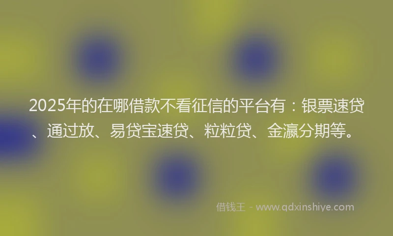 2025年的在哪借款不看征信的平台有：银票速贷、通过放、易贷宝速贷、粒粒贷、金瀛分期等。