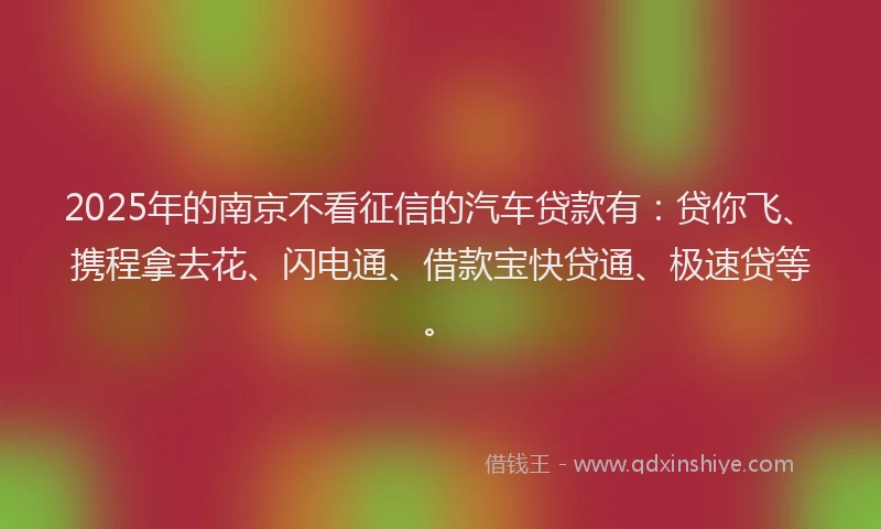 2025年的南京不看征信的汽车贷款有：贷你飞、携程拿去花、闪电通、借款宝快贷通、极速贷等。