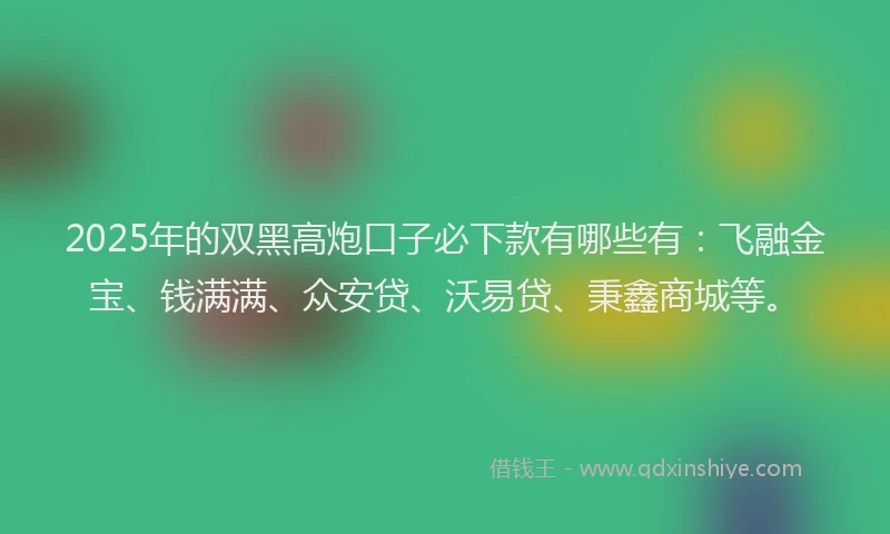 2025年的双黑高炮口子必下款有哪些有：飞融金宝、钱满满、众安贷、沃易贷、秉鑫商城等。