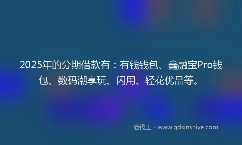 2025年的分期借款有：有钱钱包、鑫融宝Pro钱包、数码潮享玩、闪用、轻花优品等。