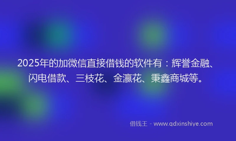 2025年的加微信直接借钱的软件有：辉誉金融、闪电借款、三枝花、金瀛花、秉鑫商城等。