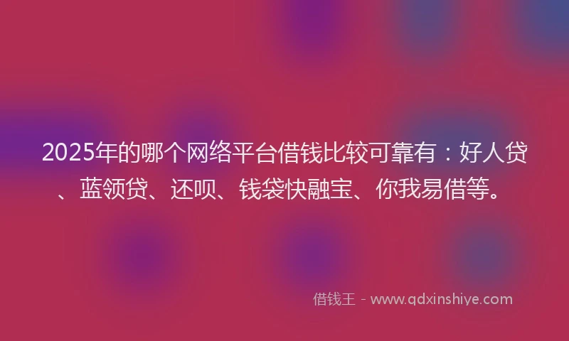 2025年的哪个网络平台借钱比较可靠有：好人贷、蓝领贷、还呗、钱袋快融宝、你我易借等。