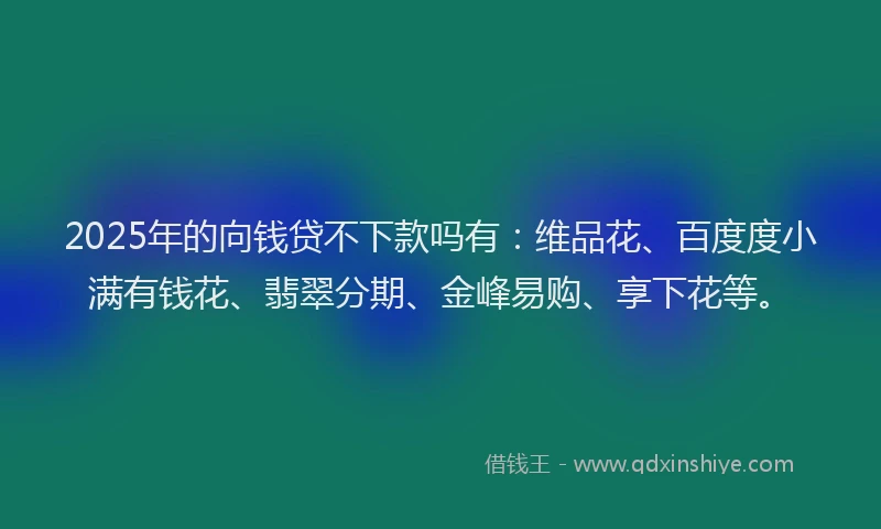 2025年的向钱贷不下款吗有：维品花、百度度小满有钱花、翡翠分期、金峰易购、享下花等。
