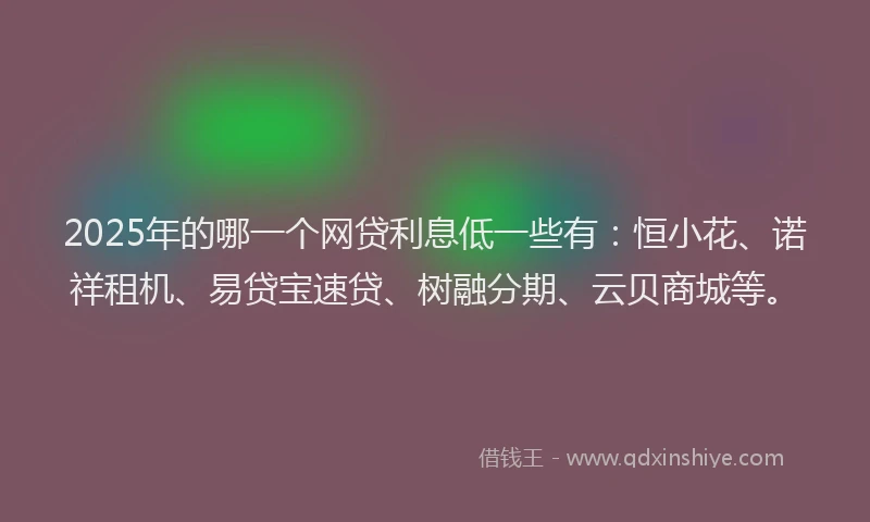 2025年的哪一个网贷利息低一些有：恒小花、诺祥租机、易贷宝速贷、树融分期、云贝商城等。