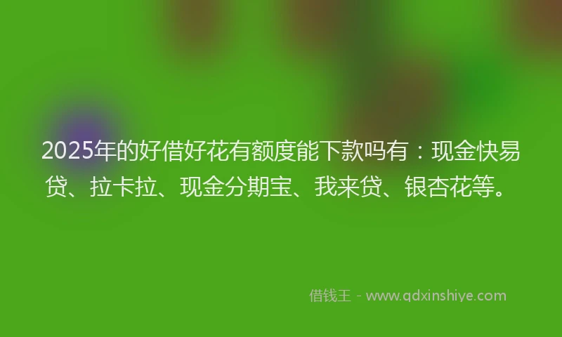 2025年的好借好花有额度能下款吗有：现金快易贷、拉卡拉、现金分期宝、我来贷、银杏花等。