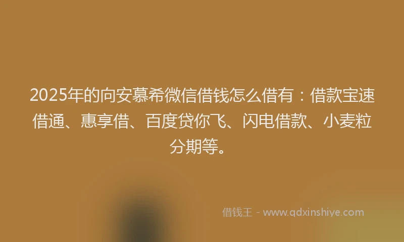 2025年的向安慕希微信借钱怎么借有：借款宝速借通、惠享借、百度贷你飞、闪电借款、小麦粒分期等。