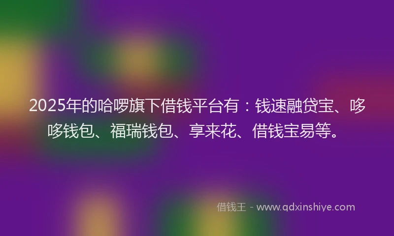2025年的哈啰旗下借钱平台有：钱速融贷宝、哆哆钱包、福瑞钱包、享来花、借钱宝易等。