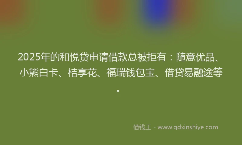 2025年的和悦贷申请借款总被拒有：随意优品、小熊白卡、桔享花、福瑞钱包宝、借贷易融途等。