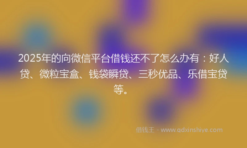 2025年的向微信平台借钱还不了怎么办有：好人贷、微粒宝盒、钱袋瞬贷、三秒优品、乐借宝贷等。