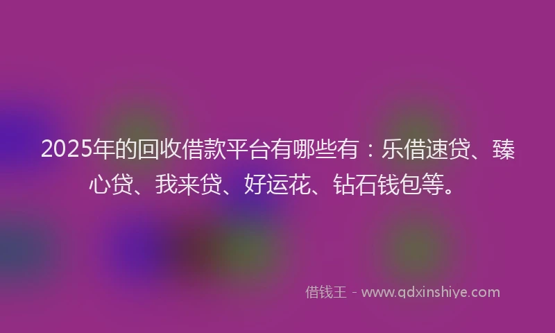2025年的回收借款平台有哪些有：乐借速贷、臻心贷、我来贷、好运花、钻石钱包等。