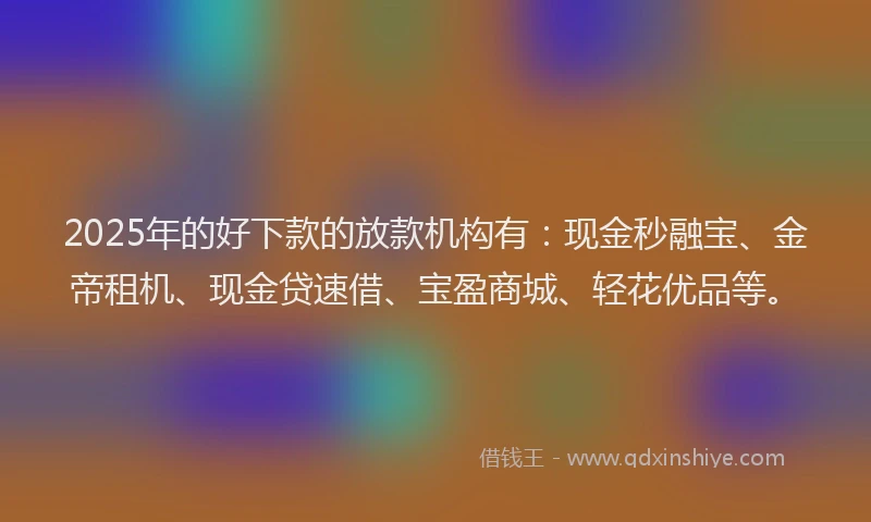 2025年的好下款的放款机构有：现金秒融宝、金帝租机、现金贷速借、宝盈商城、轻花优品等。