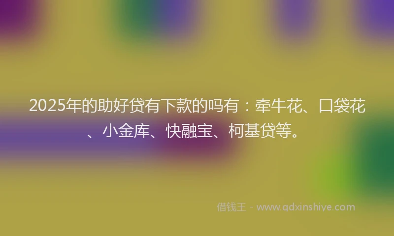 2025年的助好贷有下款的吗有:牵牛花、口袋花、小金库、快融宝、柯基贷等。