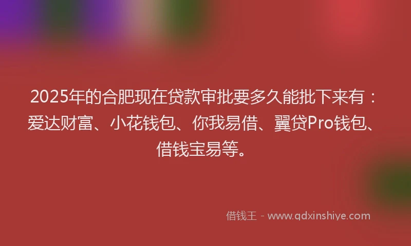 2025年的合肥现在贷款审批要多久能批下来有：爱达财富、小花钱包、你我易借、翼贷Pro钱包、借钱宝易等。
